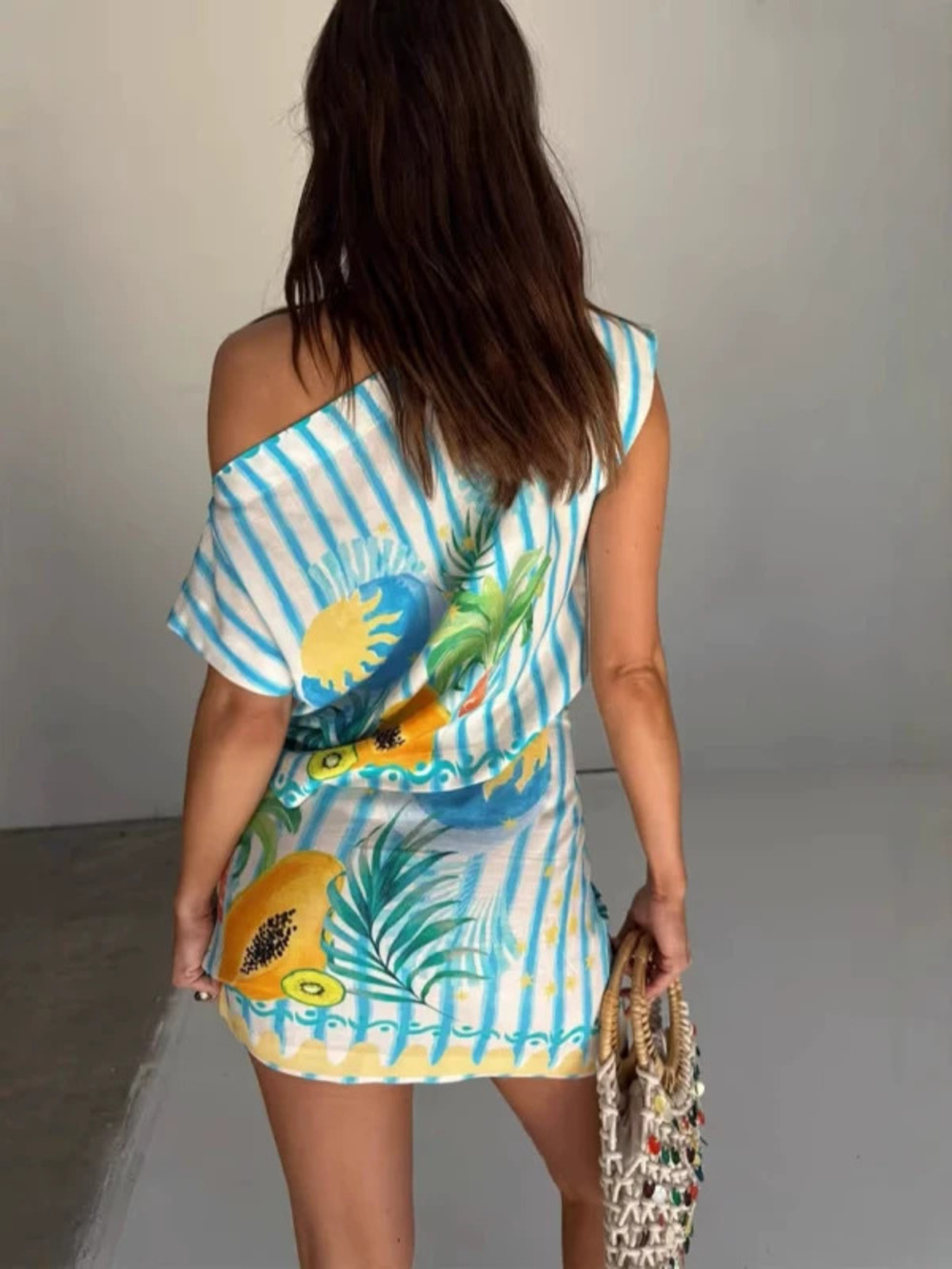 ZARA Chic Linen One Shoulder Sexy Bodycon Skirt Set with Lace Up